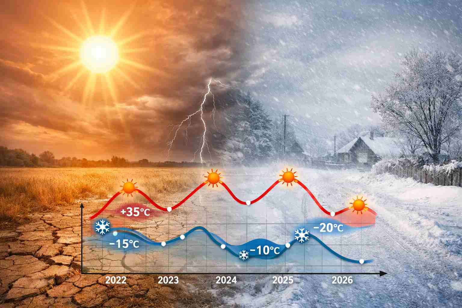 Кліматичні контрасти 2022–2026: спека, м’які зими та повернення справжніх морозів
