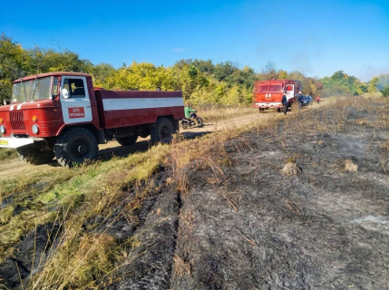 На Богодухівщині загорілася суха рослинність: пожежу площею 3000 м² ліквідували рятувальники